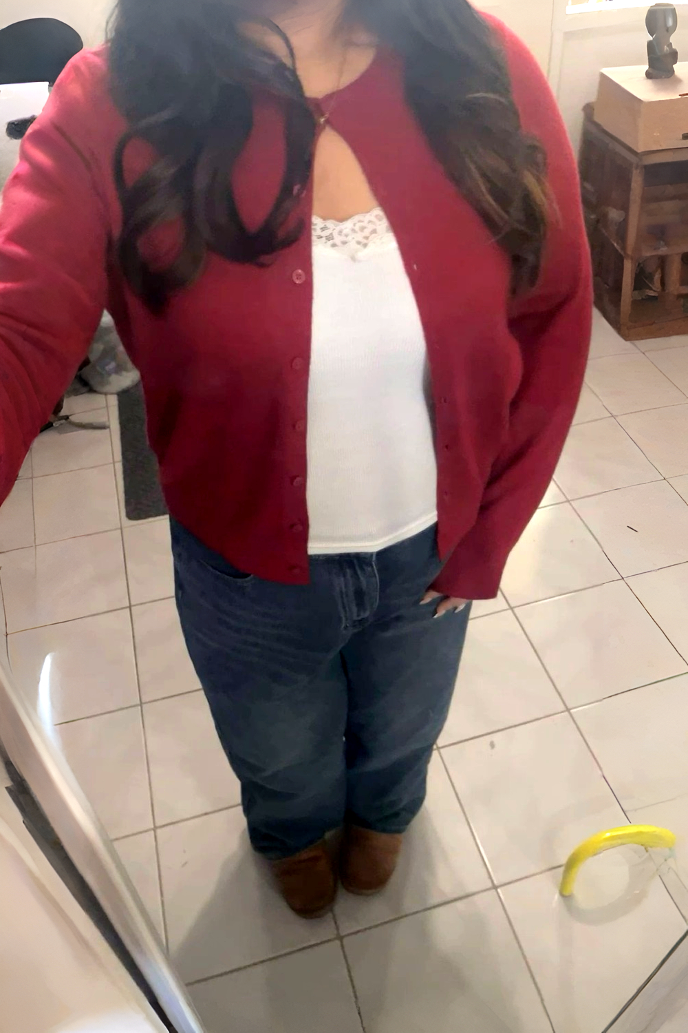 easy simple burgundy and pink cardigan outfits